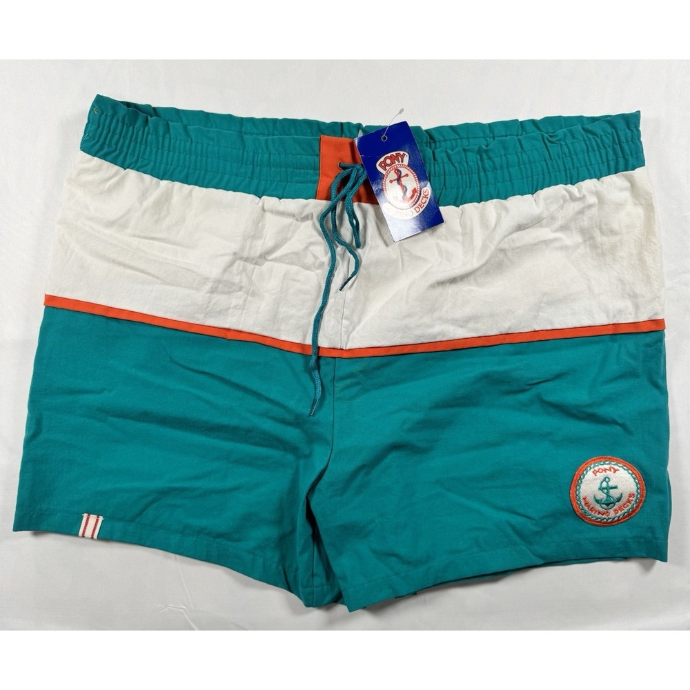 Vintage Pony Marino Decks Mens Nautical Shorts L Teal Orange Deadstock NWT 90s